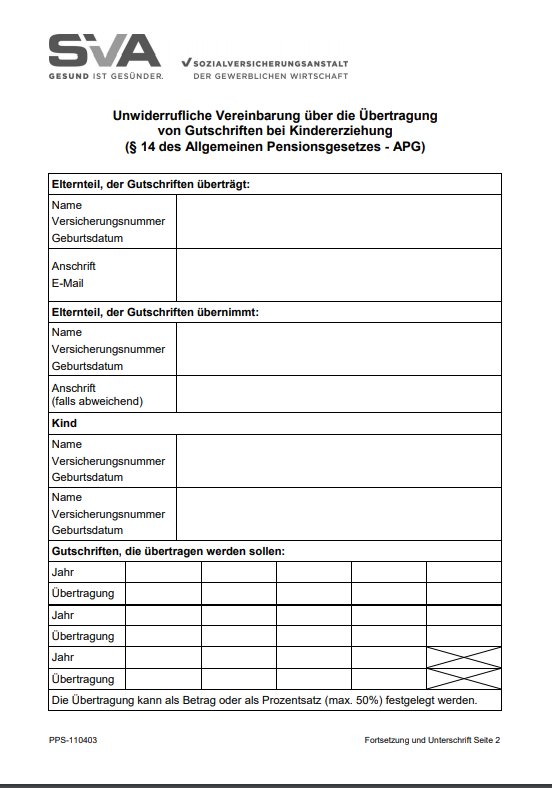 Formular f�r die �bertragung der H�lfte von Pensionsanspr&uuml;chen